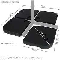 4-Piece Cantilever Umbrella Base Plates Set -For Cross-Style Bases - Fill with Sand or Water - Black