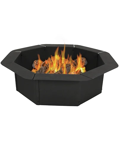 Outdoor Heavy-Duty Steel Portable Above Ground or In-Ground Octagon Fire Pit Liner Ring - 38" - Black