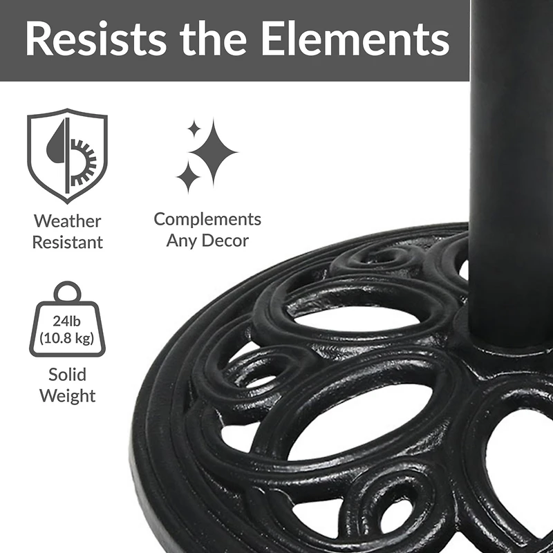 Outdoor Heavy-Duty Cast Iron Decorative Patio Yard Round Umbrella Base Stand - 18" - Black