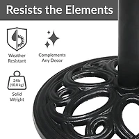 Outdoor Heavy-Duty Cast Iron Decorative Patio Yard Round Umbrella Base Stand - 18" - Black