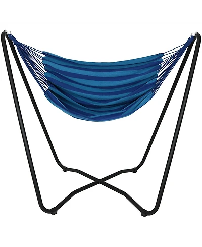 Hanging Rope Hammock Chair with Space-Saving Stand - 330 lb Weight Capacity