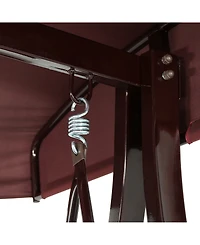 3-Seat Deluxe Patio Swing with Steel Frame and Canopy - 600-Pound Weight Capacity - Maroon Cushions Included