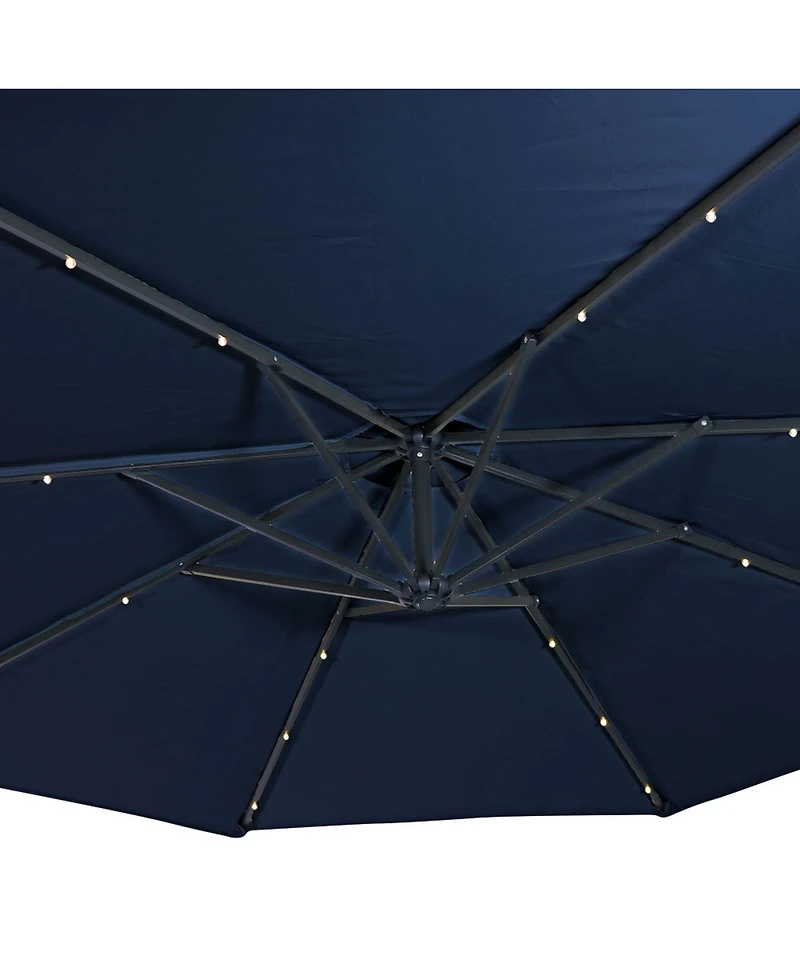 10-Foot Offset Cantilever Solar Patio Umbrella - Features Outdoor Led Lights, Crank, and Cross Base - Navy Blue