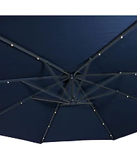 10-Foot Offset Cantilever Solar Patio Umbrella - Features Outdoor Led Lights, Crank, and Cross Base - Navy Blue