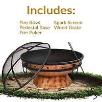 Outdoor Camping or Backyard Large Round Fire Pit Bowl with Handles and Spark Screen - 30" - Copper Finish