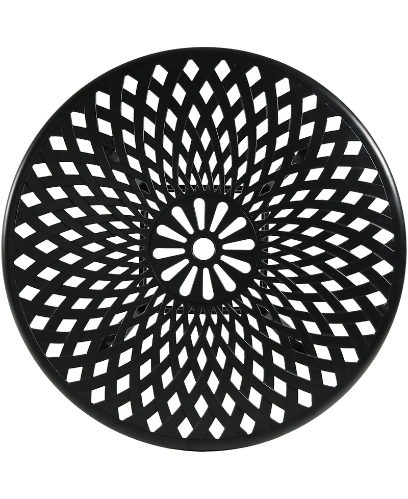 Outdoor Crossweave Design Black Cast Aluminum Round Patio Dining Table with Umbrella Hole