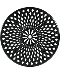 Outdoor Crossweave Design Black Cast Aluminum Round Patio Dining Table with Umbrella Hole