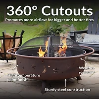 Outdoor Camping or Backyard Steel Round Cosmic Fire Pit with Spark Screen and Log Poker - 41.5" - Black