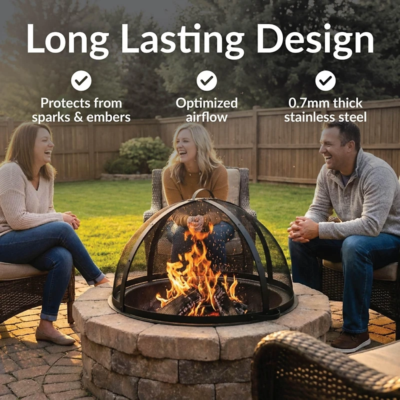 Fire Pit Screen - Round Fire Pit Spark Screen - Heavy-Duty Steel Mesh Metal Cover with Handle - Fire Pit Screen Cover with Door
