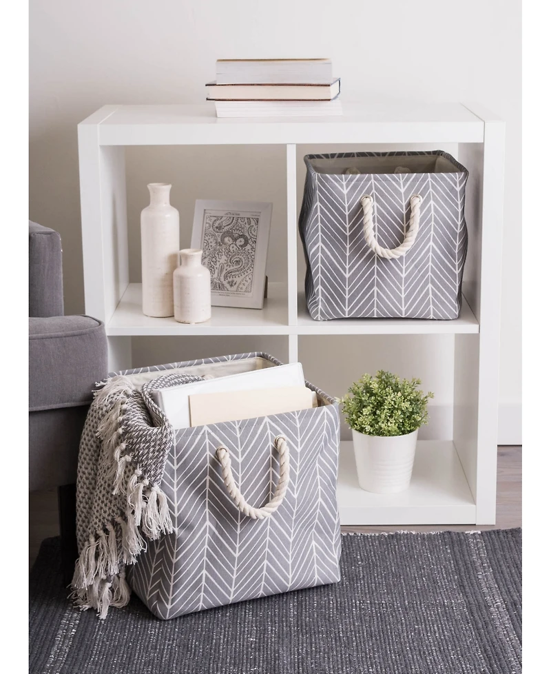 Design Imports Polyester Bin Herringbone Square