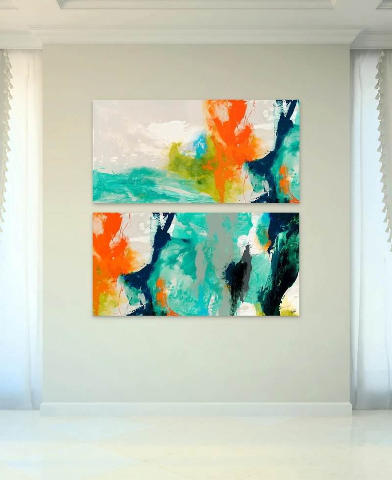 Empire Art Direct Tidal Abstract 1 and 2 Frameless Free Floating Tempered Glass Panel Graphic Wall Art, 48" x 24" x 0.2"
