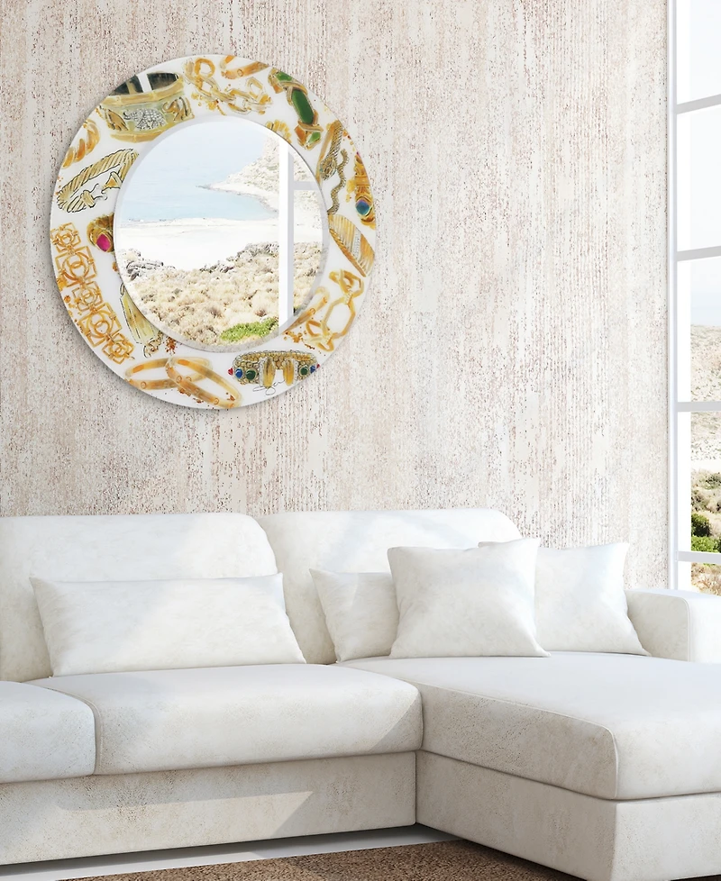 Empire Art Direct Gold Charm Round Beveled Wall Mirror on Free Floating Reverse Printed Tempered Art Glass, 36" x 36" x 0.4"