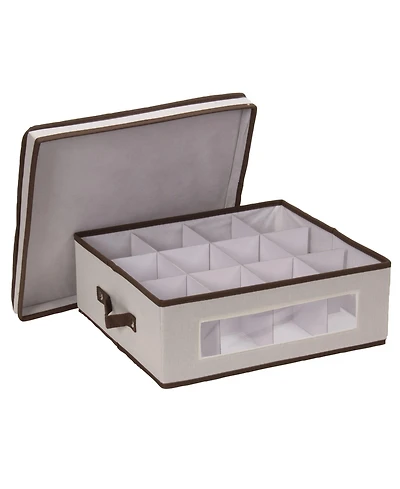 Household Essentials China Cup Storage Box, Windowed with Side Handles, Cream
