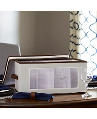 Household Essentials Wine Glass Storage Box, Windowed Panel and Handles, Cream