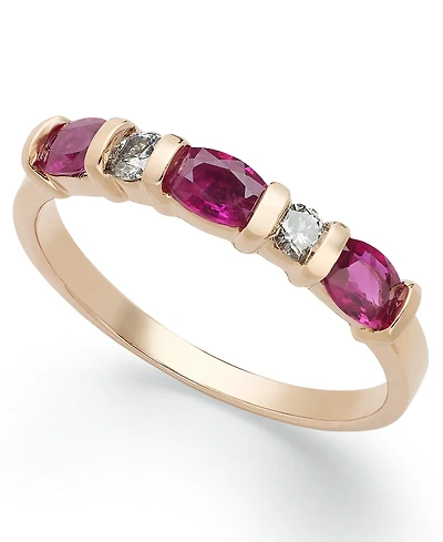14k Rose Gold Ring, Ruby (1 ct. t.w.) and Diamond (1/8 ct. t.w.) Ring