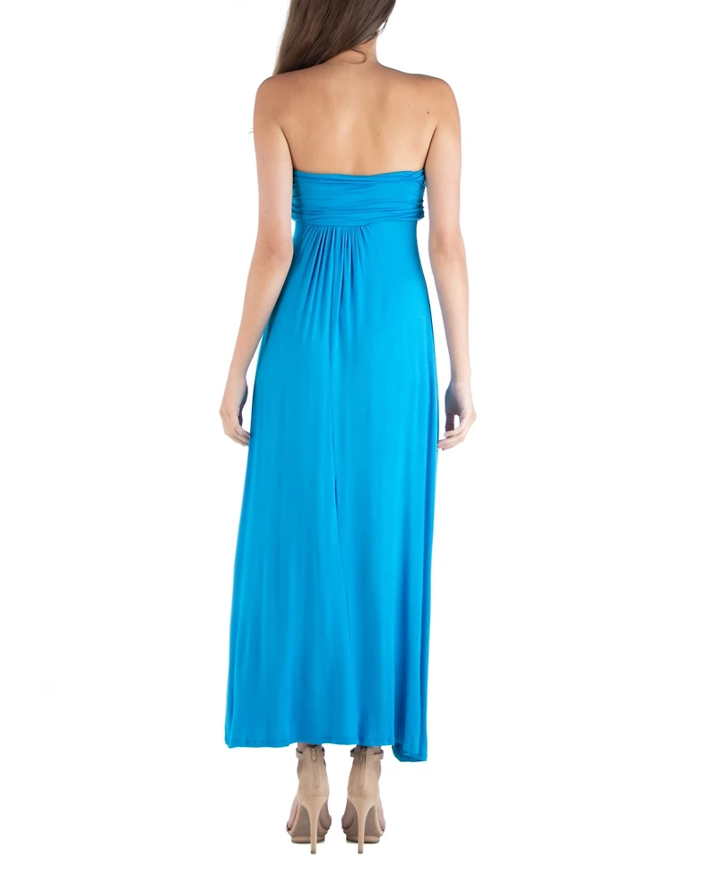 24seven Comfort Apparel Strapless Empire Waist Maxi Dress