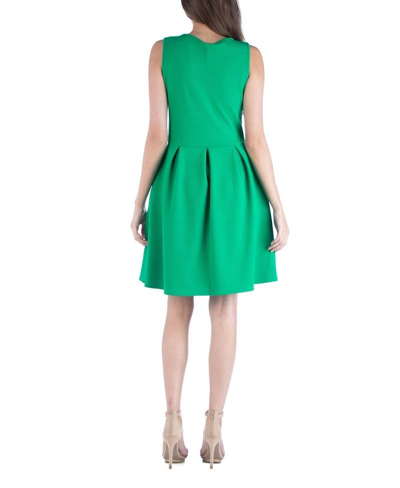 24seven Comfort Apparel Sleeveless Skater Pleated Mini Dress with Pockets