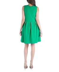 24seven Comfort Apparel Sleeveless Skater Pleated Mini Dress with Pockets