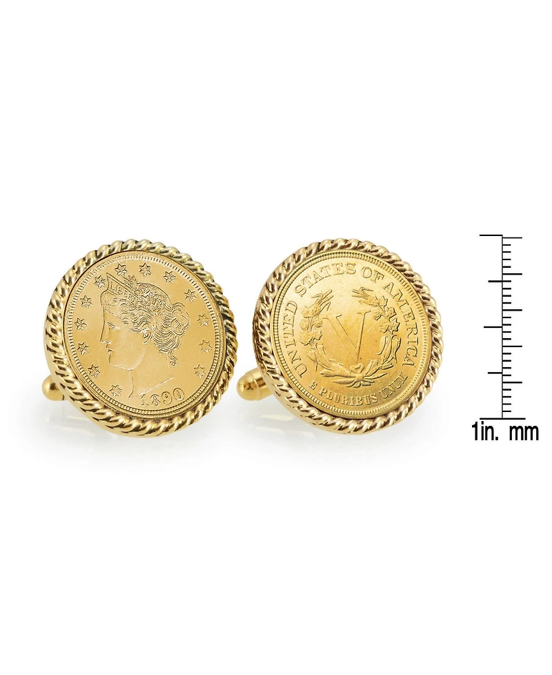 American Coin Treasures Gold-Layered 1800's Liberty Nickel Rope Bezel Coin Cuff Links