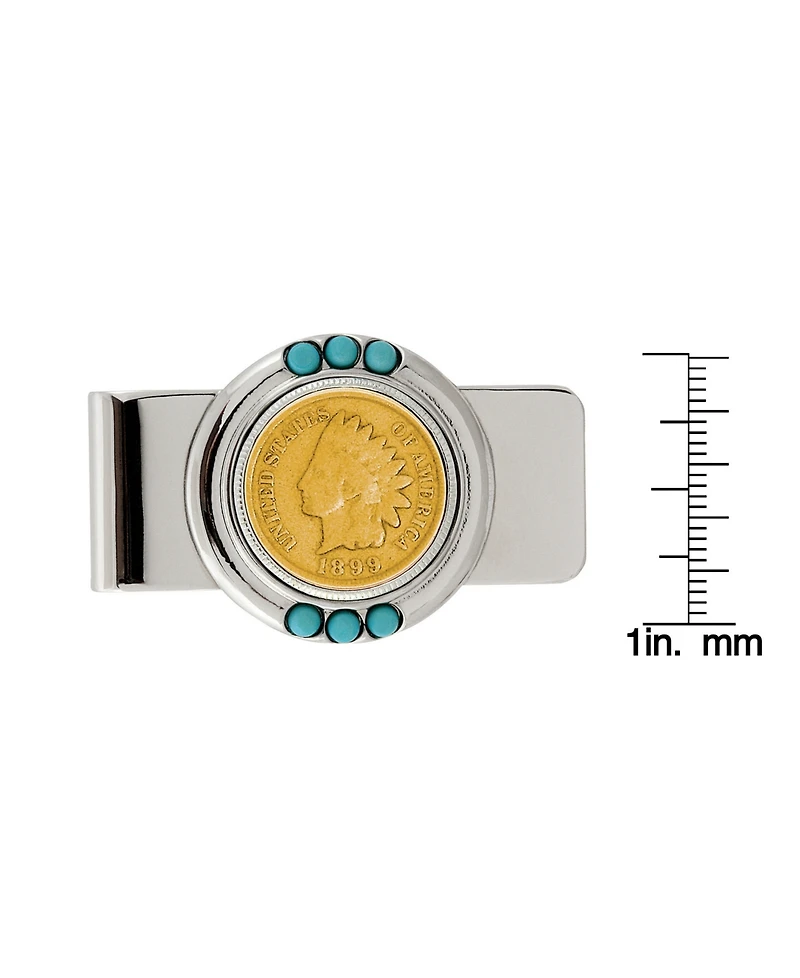 Men's American Coin Treasures Gold-Layered 1800's Indian Penny Turquoise Coin Money Clip