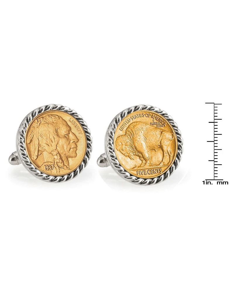 American Coin Treasures Gold-Layered Buffalo Nickel Rope Bezel Coin Cuff Links