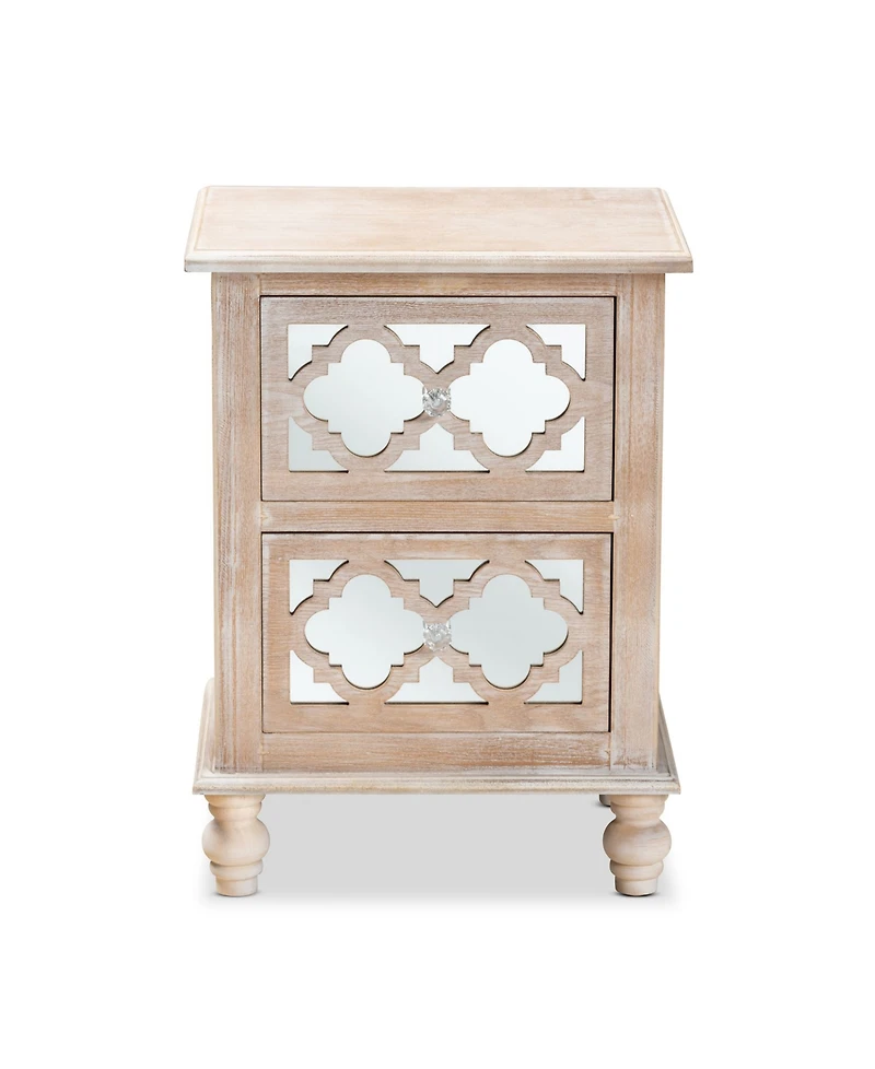 Furniture Celia French Rustic Quatrefoil Mirrored Nightstand