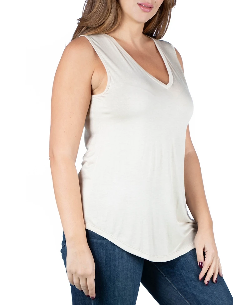 24seven Comfort Apparel Plus V-Neck Sleeveless Rounded Hemline Top