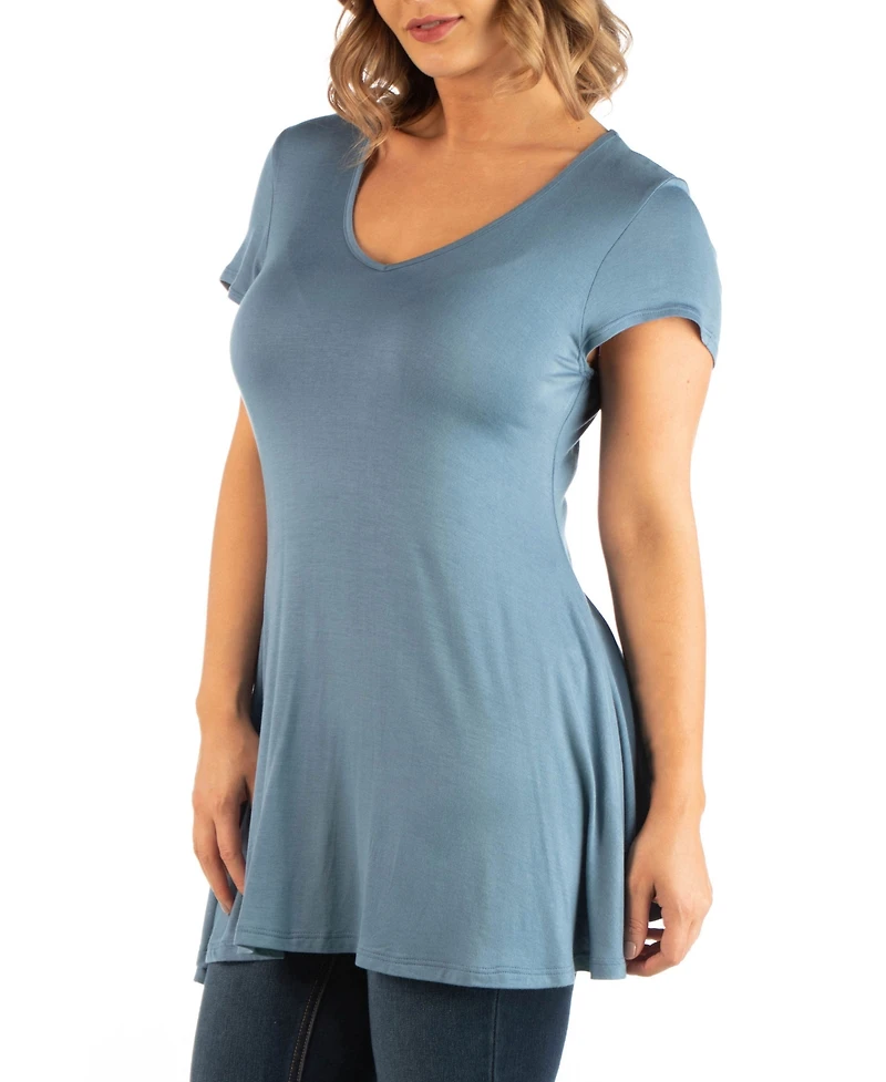 24seven Comfort Apparel Plus Short Sleeve V-Neck Tunic Top