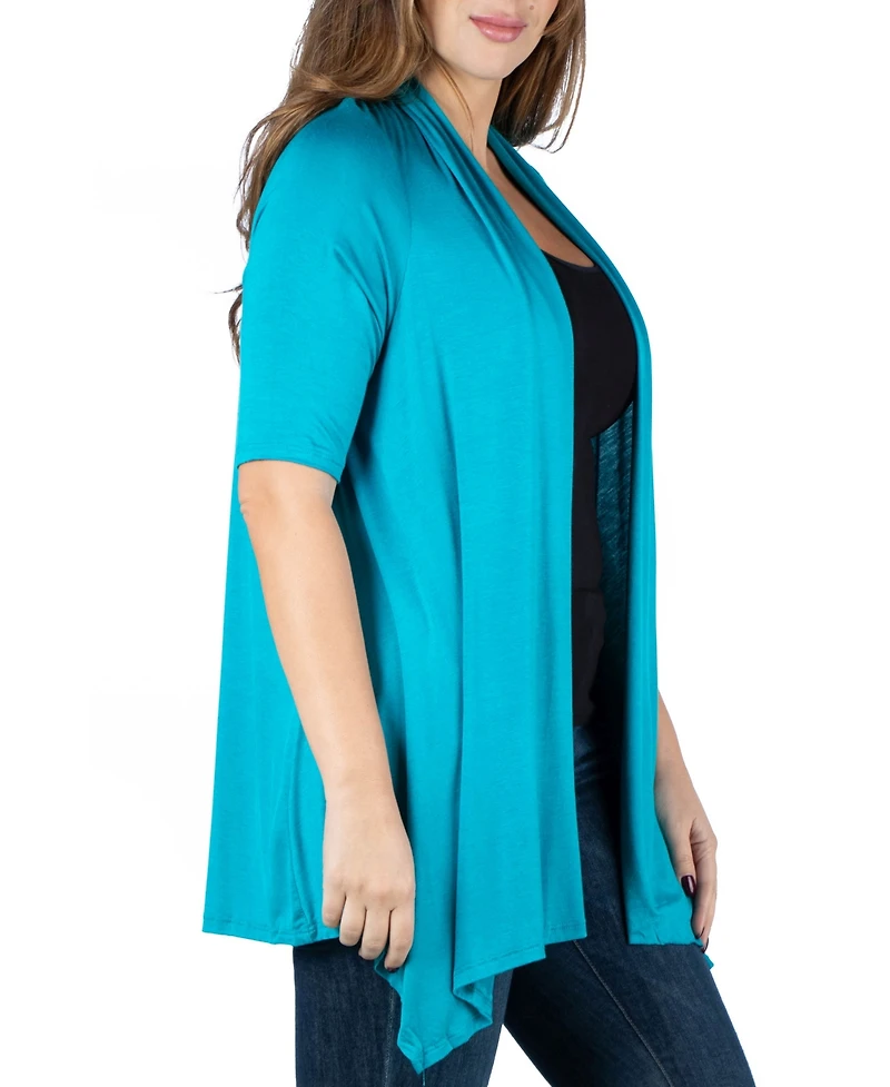24seven Comfort Apparel Plus Elbow Length Open Front Cardigan Sweater