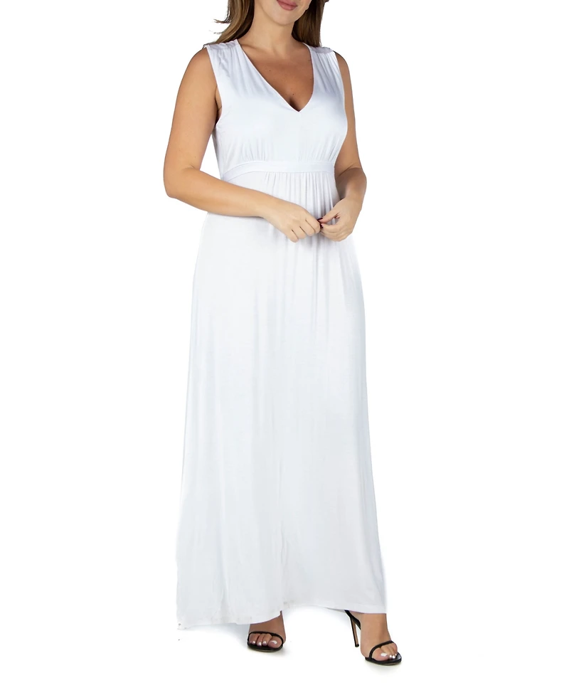 24seven Comfort Apparel Plus Sleeveless Empire Waist Maxi Dress