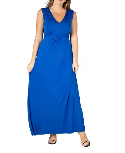 24seven Comfort Apparel Plus Sleeveless Empire Waist Maxi Dress