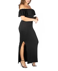 24seven Comfort Apparel Plus Ruffle Off The Shoulder Maxi Dress