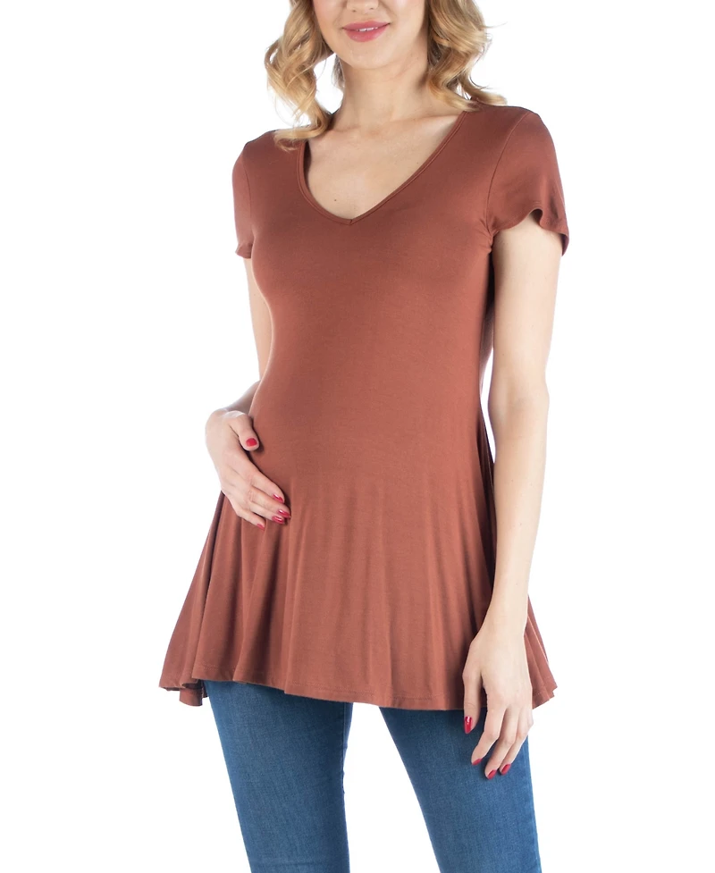 24seven Comfort Apparel Cap Sleeve Maternity Tunic Top with Soft Flare Hem