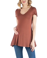24seven Comfort Apparel Cap Sleeve Maternity Tunic Top with Soft Flare Hem
