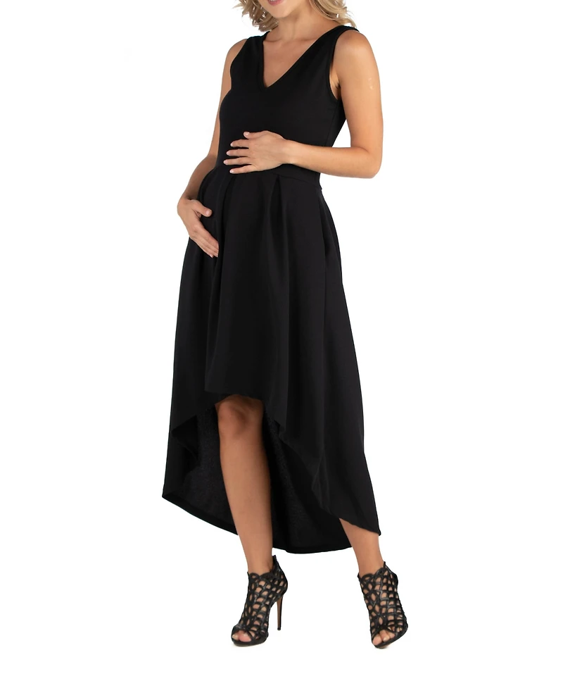 24seven Comfort Apparel Sleeveless Fit and Flare High Low Maternity Dress
