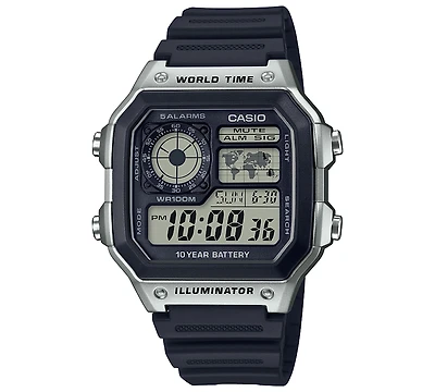 Casio Men's Digital Black Resin Strap Watch 42.1mm