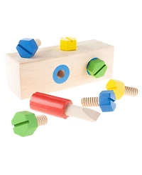Hey Play Screw Block Toy - Kids Wooden Manipulative With Screws And Screwdriver - Fun Fine Motor Development Activity For Boys And Girls