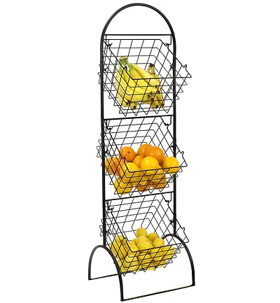 Sorbus 3-Tier Adjustable Market Basket Stand - Fruit, Veggie, & Household Organizer - Stylish Storage & Display for Kitchen & Home