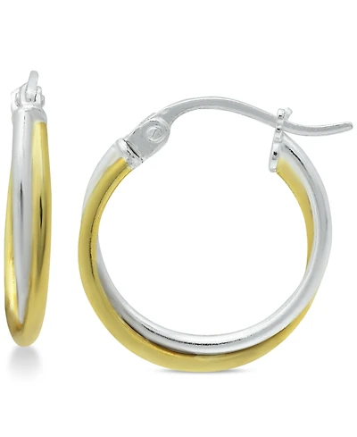 Giani Bernini Extra Small Overlap Hoop Earrings in Sterling Silver and 18k Gold-Plate, 15mm, Created for Macy's