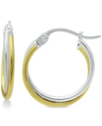 Giani Bernini Extra Small Overlap Hoop Earrings in Sterling Silver and 18k Gold-Plate, 15mm, Created for Macy's