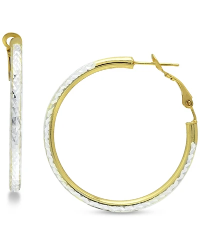 Giani Bernini Medium Two-Tone Textured Hoop Earrings in Sterling Silver & 18k Gold-Plate, 1-1/2", Created for Macy's