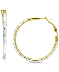 Giani Bernini Medium Two-Tone Textured Hoop Earrings in Sterling Silver & 18k Gold-Plate, 1-1/2", Created for Macy's