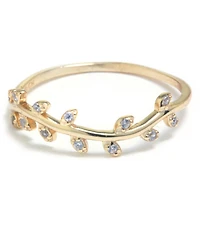 Pave Leaf Accent Ring 14k Gold-Plated Sterling Silver