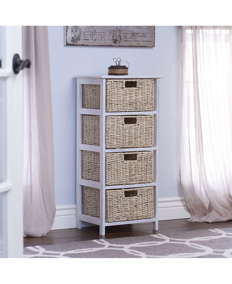Household Essential Whitewash 4-Basket Storage Tower