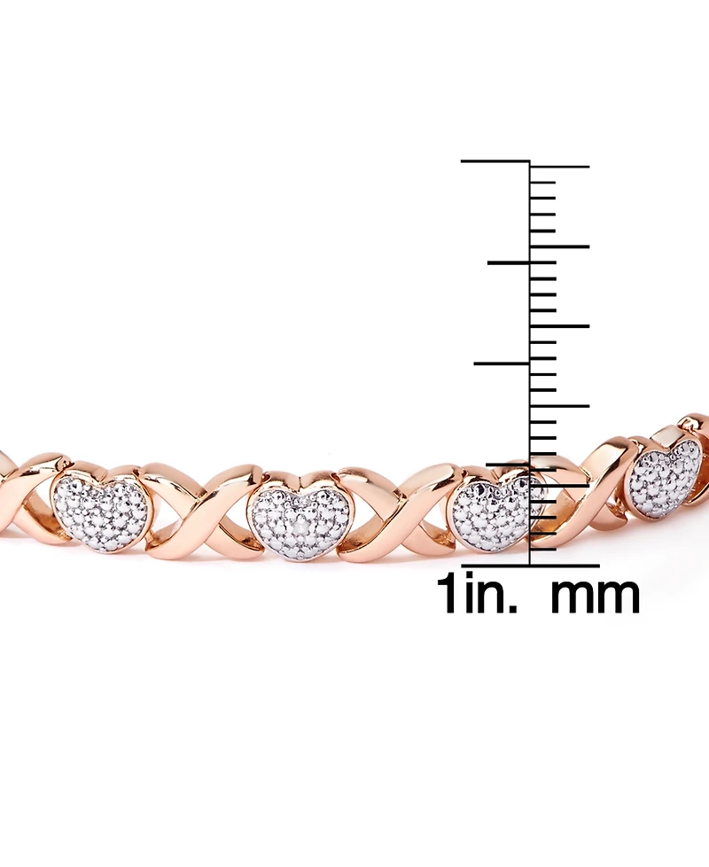 Diamond Accent Heart X Link Bracelet Silver Plate