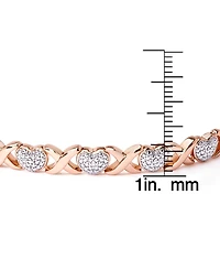 Diamond Accent Heart X Link Bracelet Silver Plate