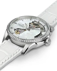 Hamilton Women's Swiss Automatic Jazzmaster Open Heart Diamond 1/3 ct. t.w. White Leather Strap Watch 36mm