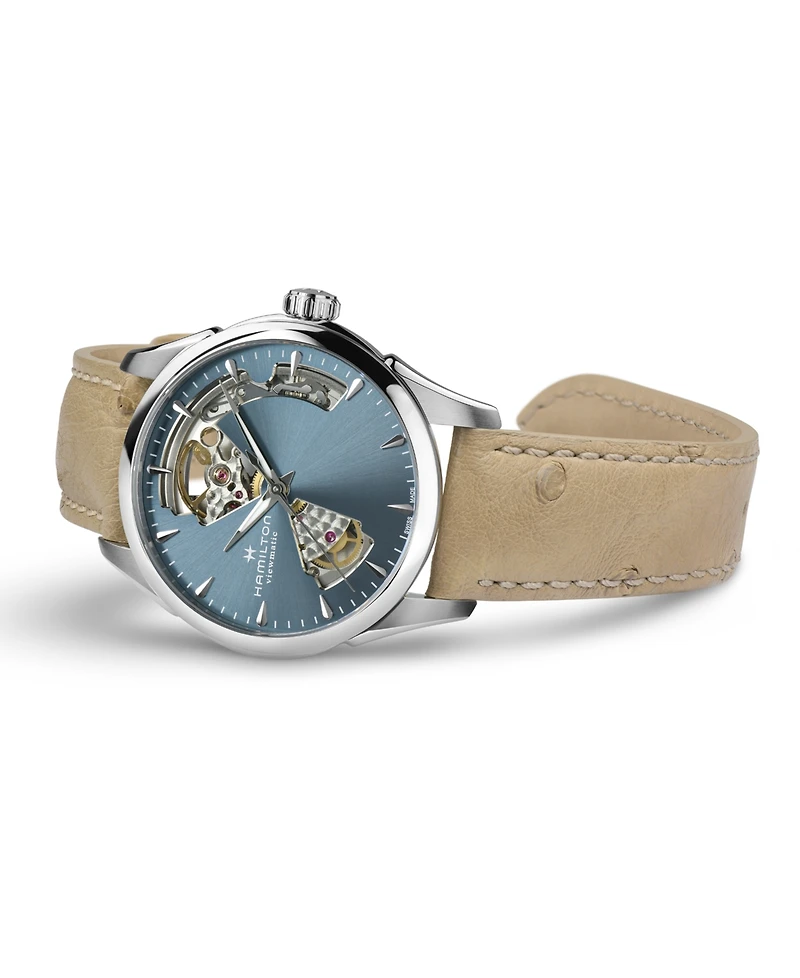 Hamilton Women's Swiss Automatic Jazzmaster Open Heart Beige Leather Strap Watch 36mm