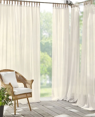 Elrene Home Fashions Darien Solid Indoor/Outdoor Sheer Adhesive Loop Tab Top Window Curtain Panel