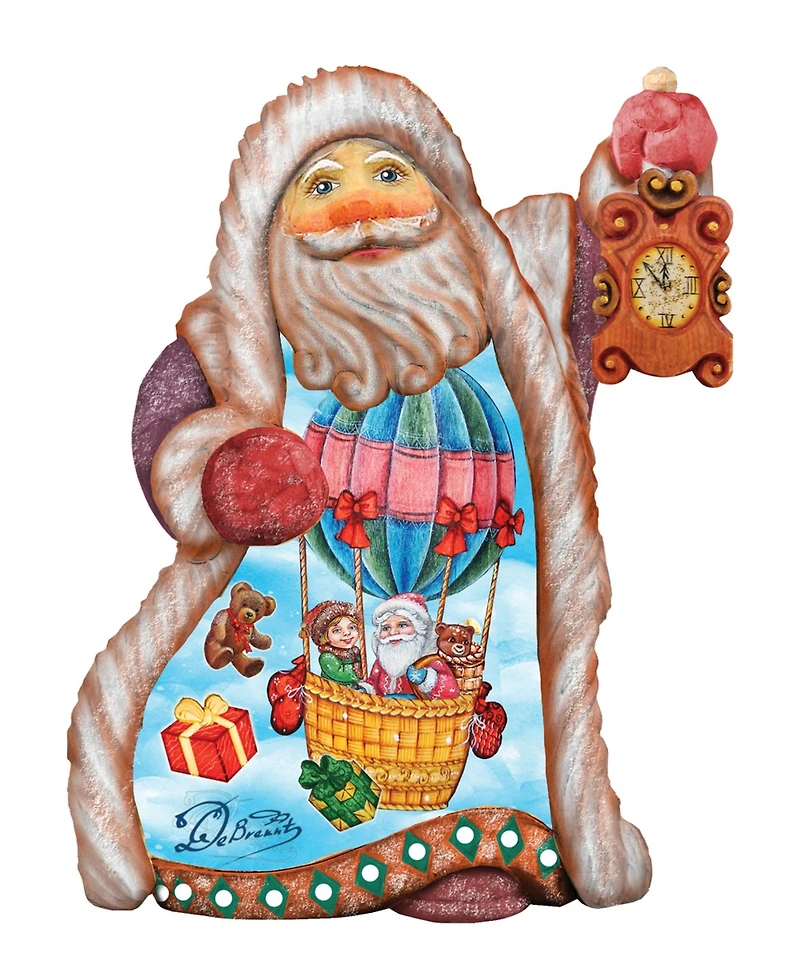 G.DeBrekht Hand Painted Balloon Ride Santa Ornament Figurine with Scenic Painting
